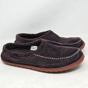 LL BEAN Mens Brown Suede Fleece Lined Nonslip Rugged Mountain Slippers Size 10 M